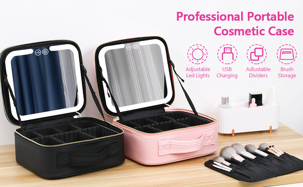 MALETA MAQUILLAJE CON ESPEJO LED